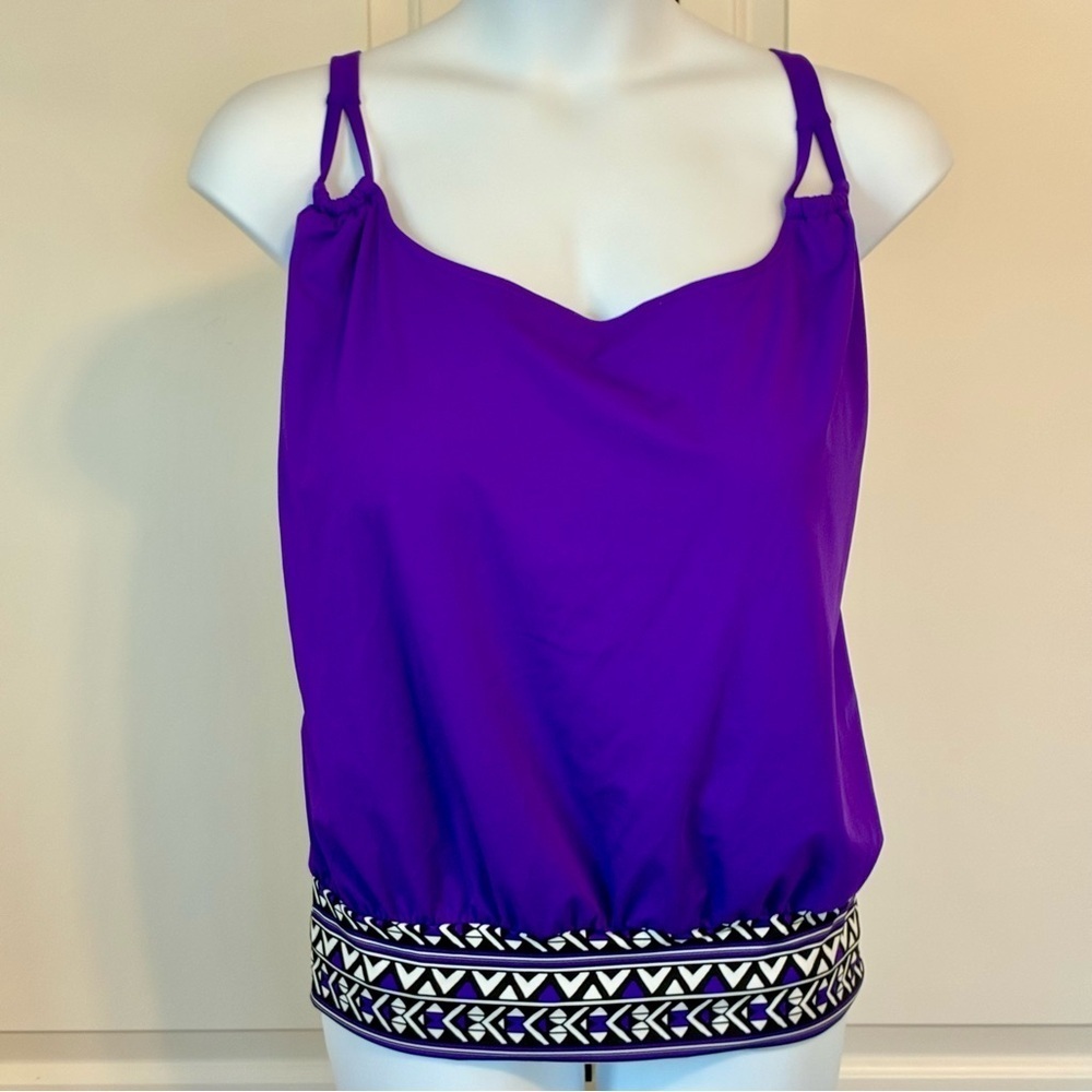Swimsuits For All Size 30 Blouson Swim Top Purple With Black & White Trim NWOT